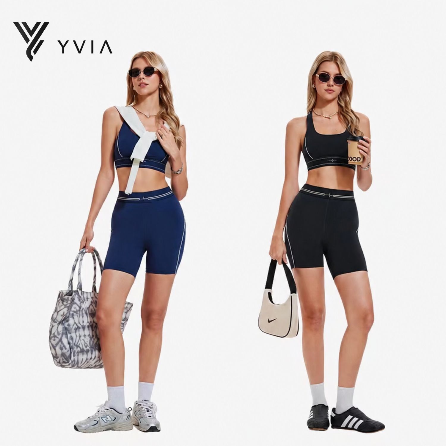 Áo Bra + Quần legging thiết kế ôm với các đường viền kẻ