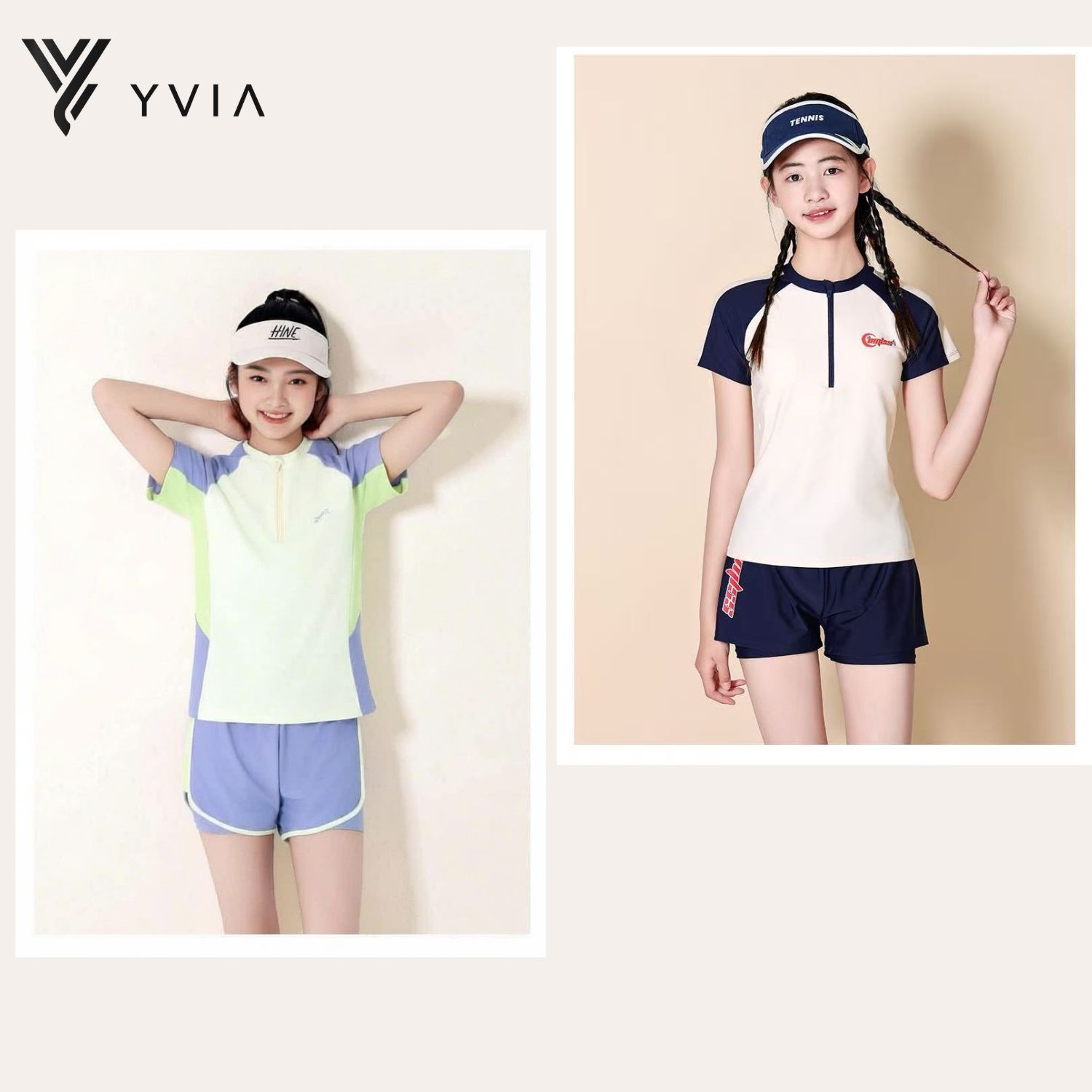 Bộ đồ bơi mẹ & bé tay ngắn + quần 2 lớp cùng màu tay áo