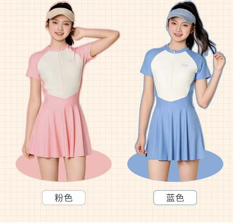 Bộ đồ bơi dáng đầm phối màu ngọt ngào kẹo sữa cho bé gái