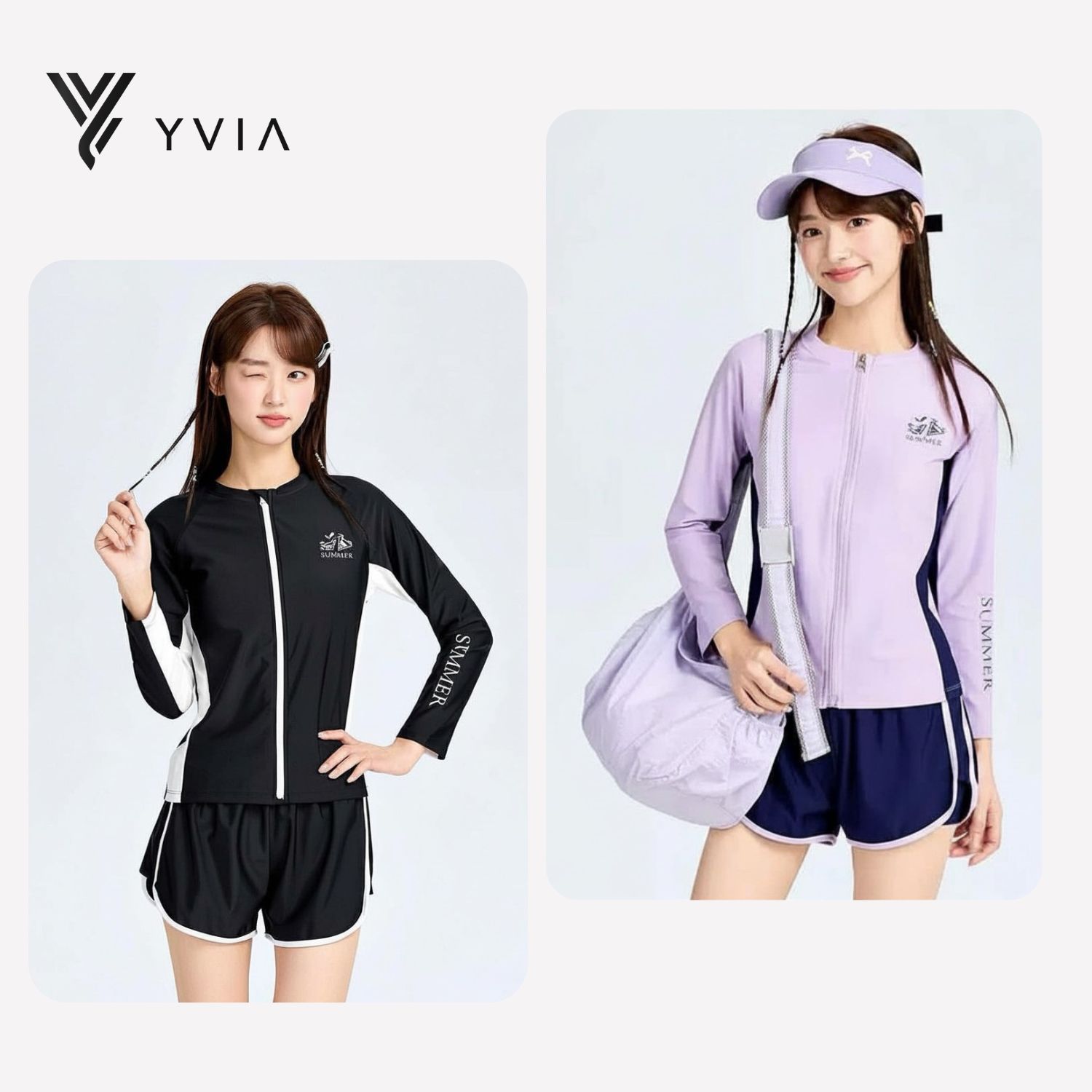 Set đồ bơi mẹ & bé tay dài khóa kéo + quần short